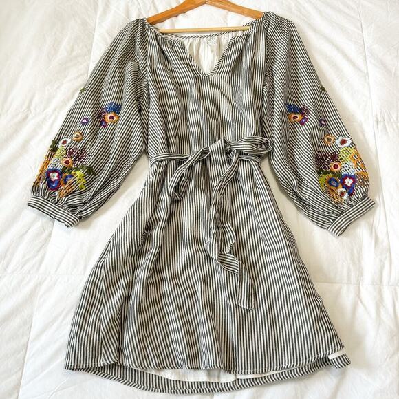 Anthropologie Lindsey Embroidered Tunic Dress Stripe Floral Sleeves M - Picture 4 of 8